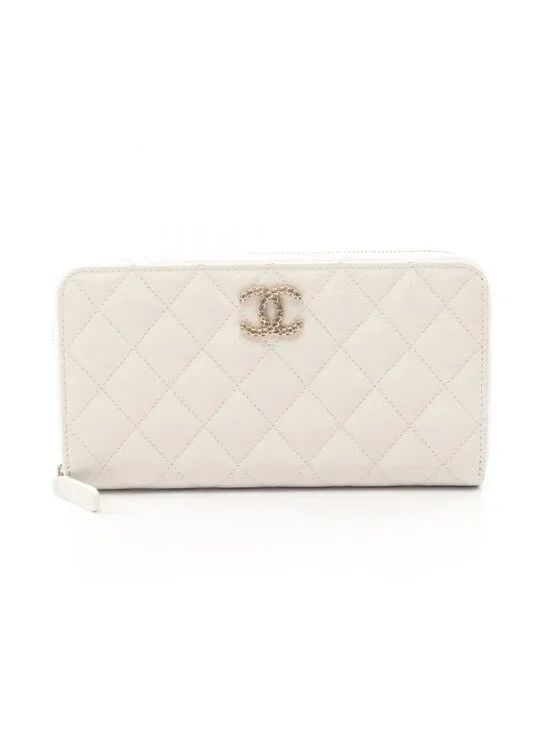 Chanel Round Wallet Quilted White Calf Long - Picture 1 of 7